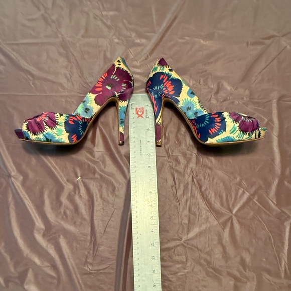 Vintage Y2K Zara Woman Collection Multicolor Peep Toe Floral 4” Heels Size 38/8 - Picture 11 of 12
